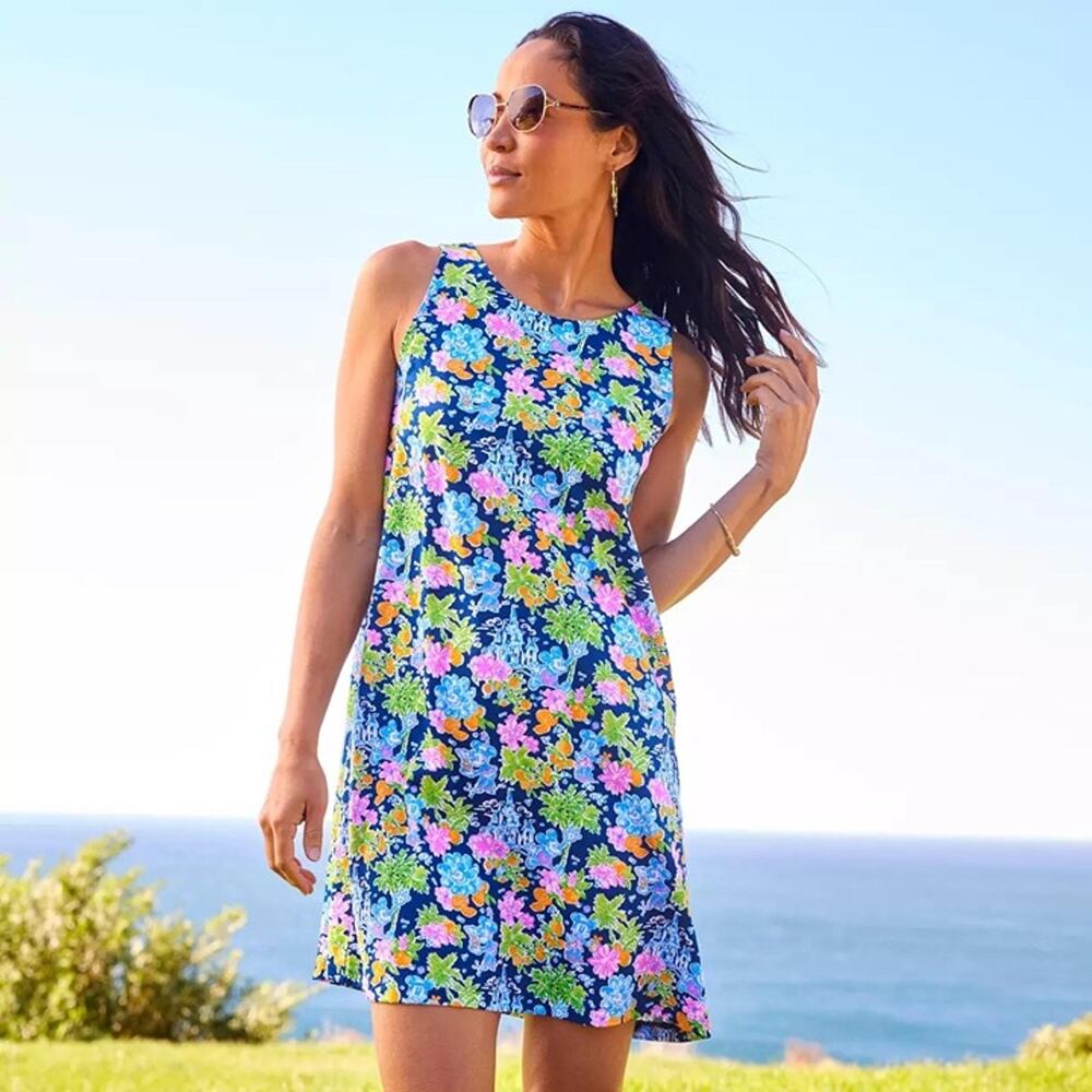 Lilly Pulitzer Disney Mickey Minnie Pima Cotton Blue Pink Floral Romper Medium